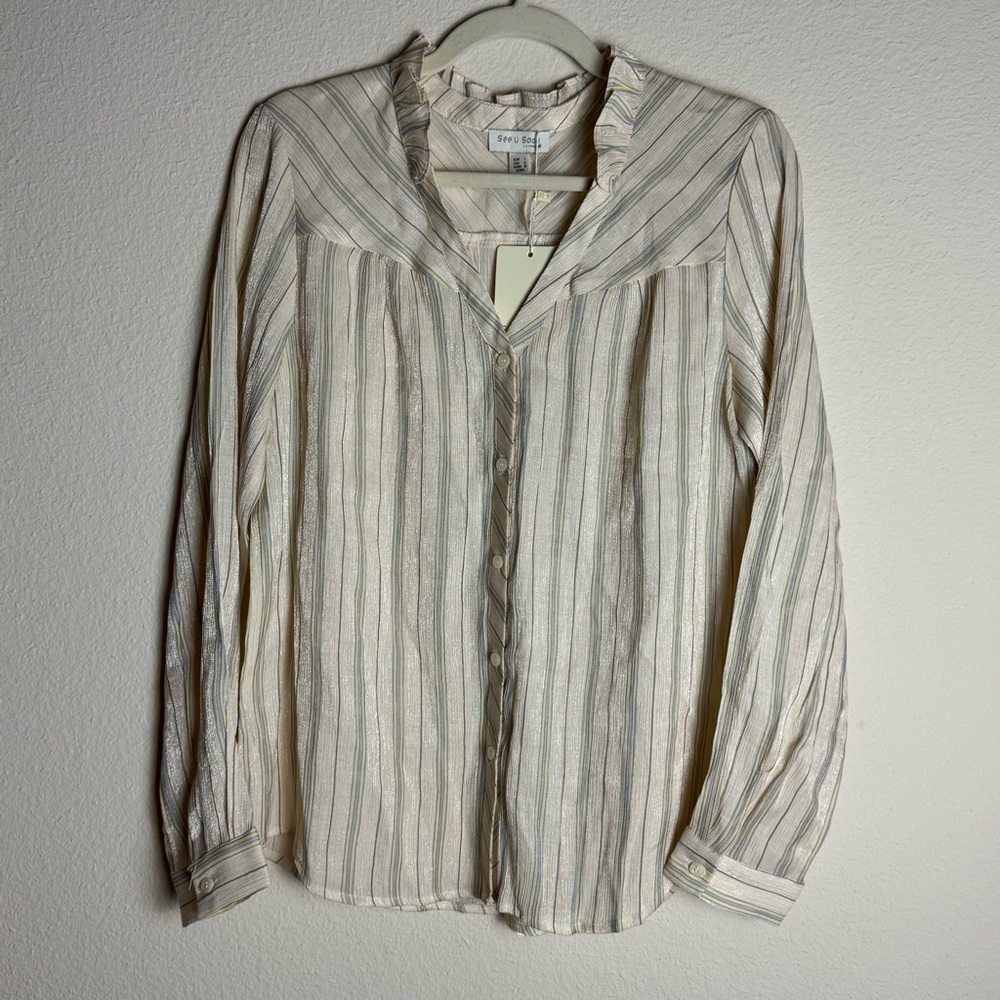 SOLD See U Soon NWT Striped Shimmer Button-Up Blouse